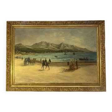Oil on canvas view of Prado beach in Marseille, signed and dated 1895.