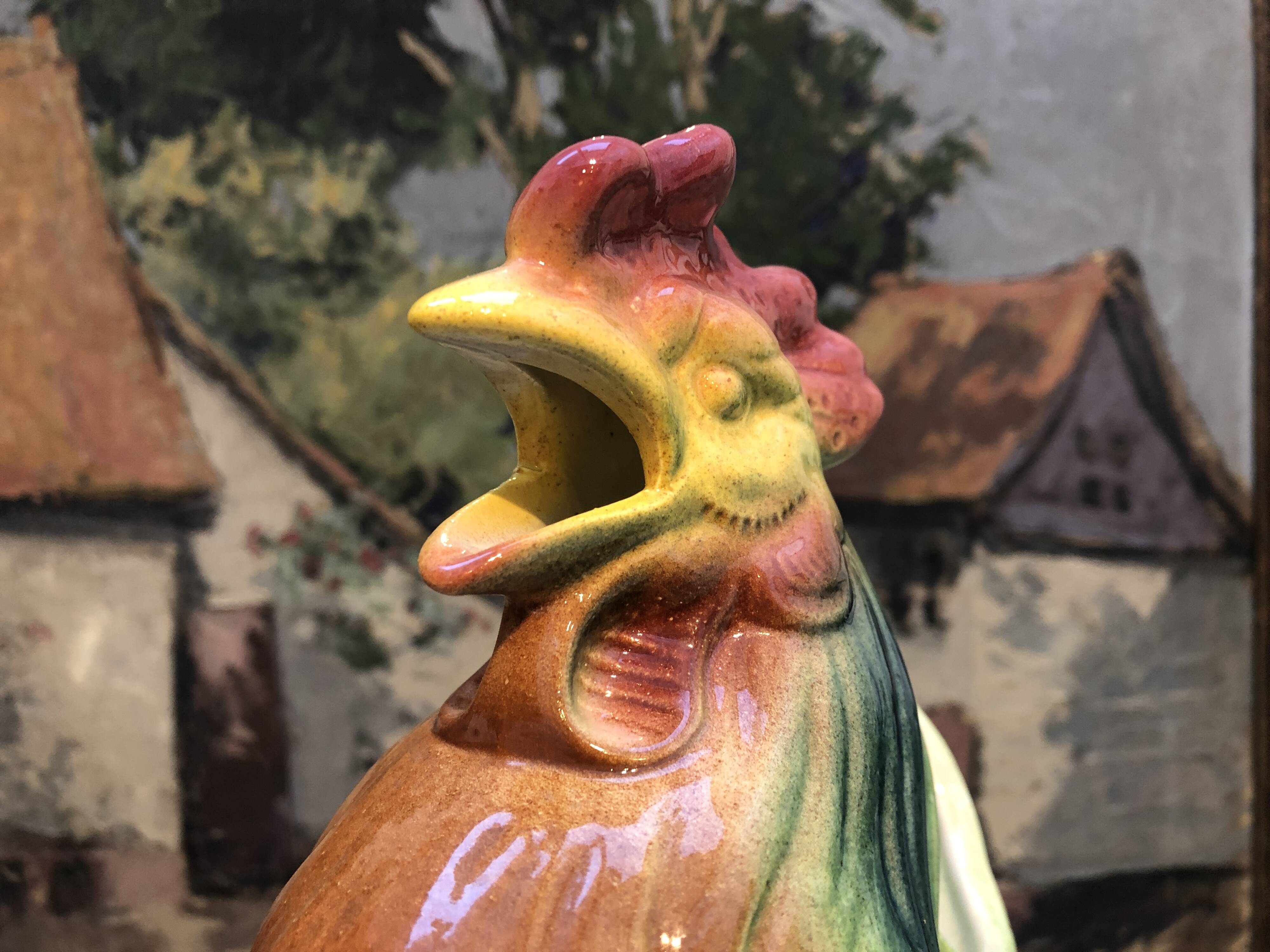 Pichet carafe coq in barbotine france vintage