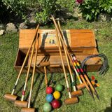 Old vintage wooden croquet game