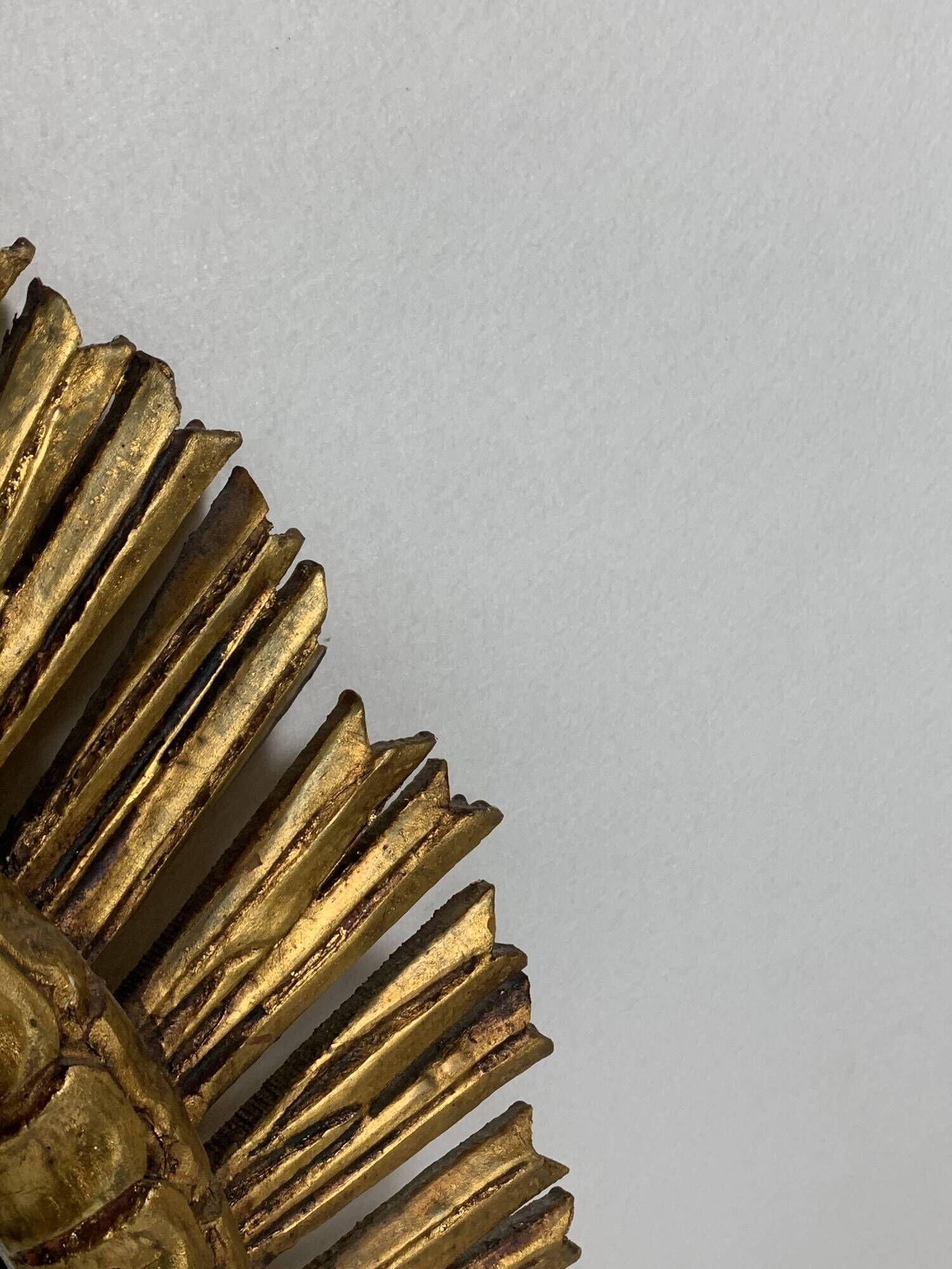 Large midcentury Spanish gold gilt wood sun or sunburst mirror, 1950s