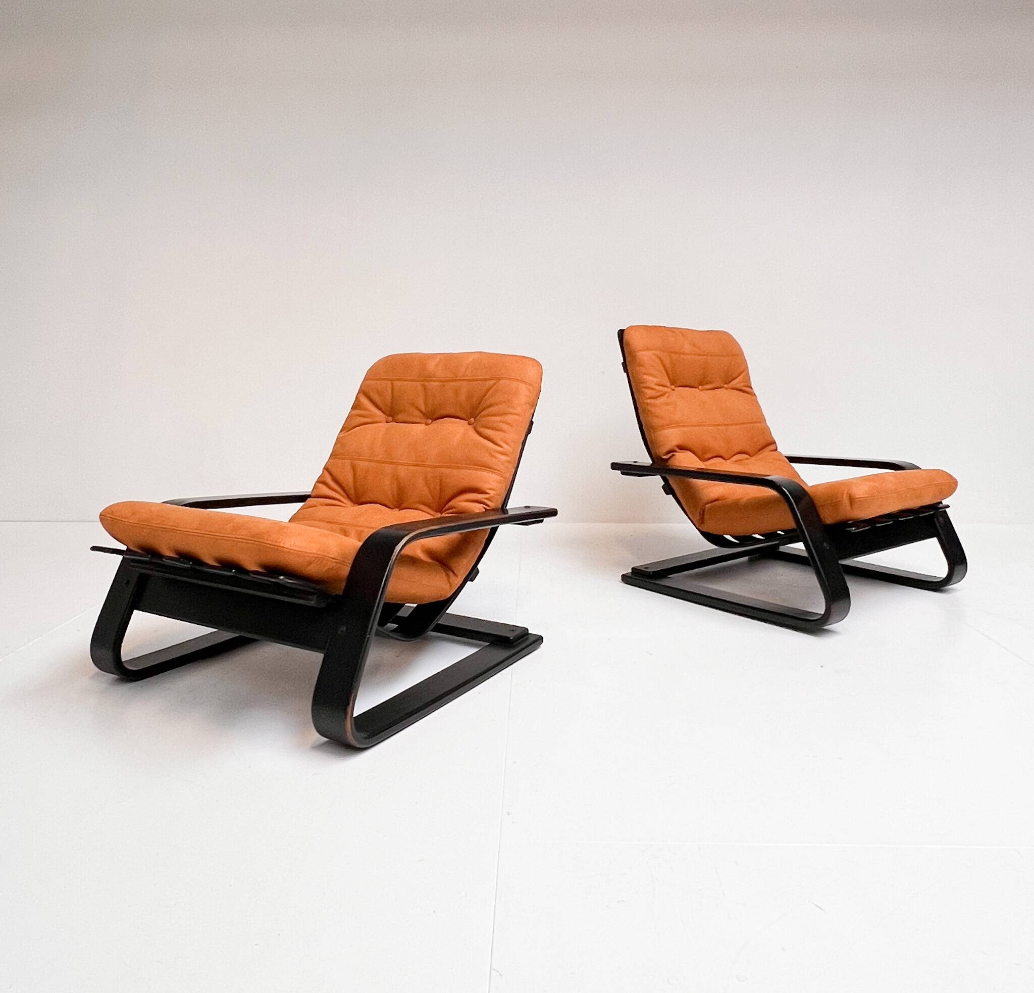 Reupholstered cognac coloured lounge chair, 1960s