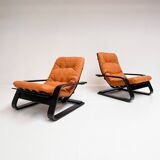 Reupholstered cognac coloured lounge chair, 1960s