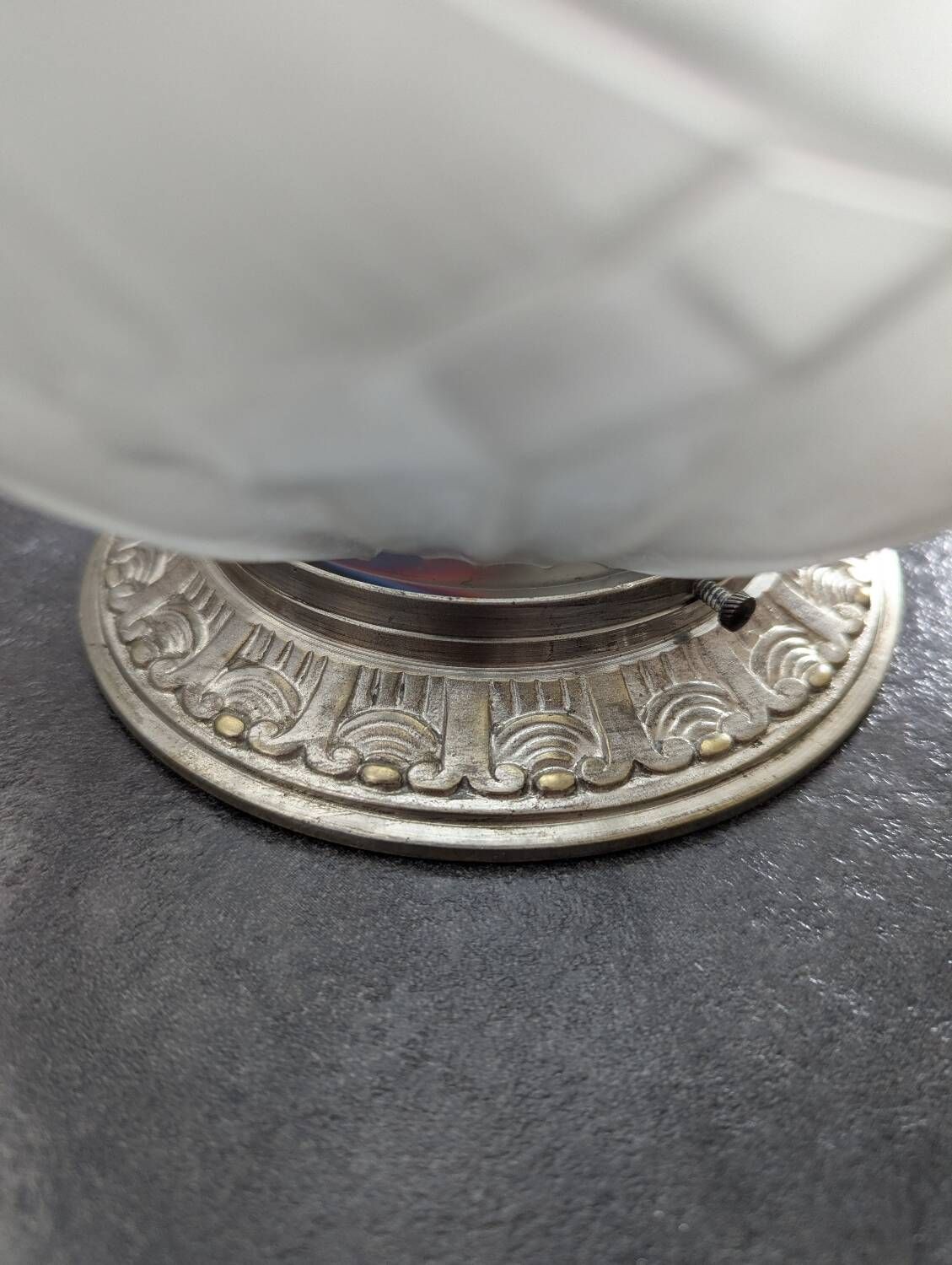 Antique large globe ceiling light, pressed glass, by Hettier & Vincent
