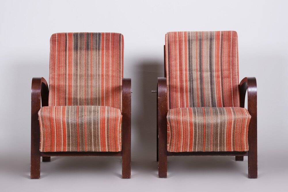 Set of Art Deco Armchairs in Oak, Czech, 1930s