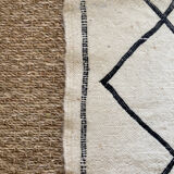 Berber rug 134x108 Azilal in beige ecru Moroccan wool with black diamonds
