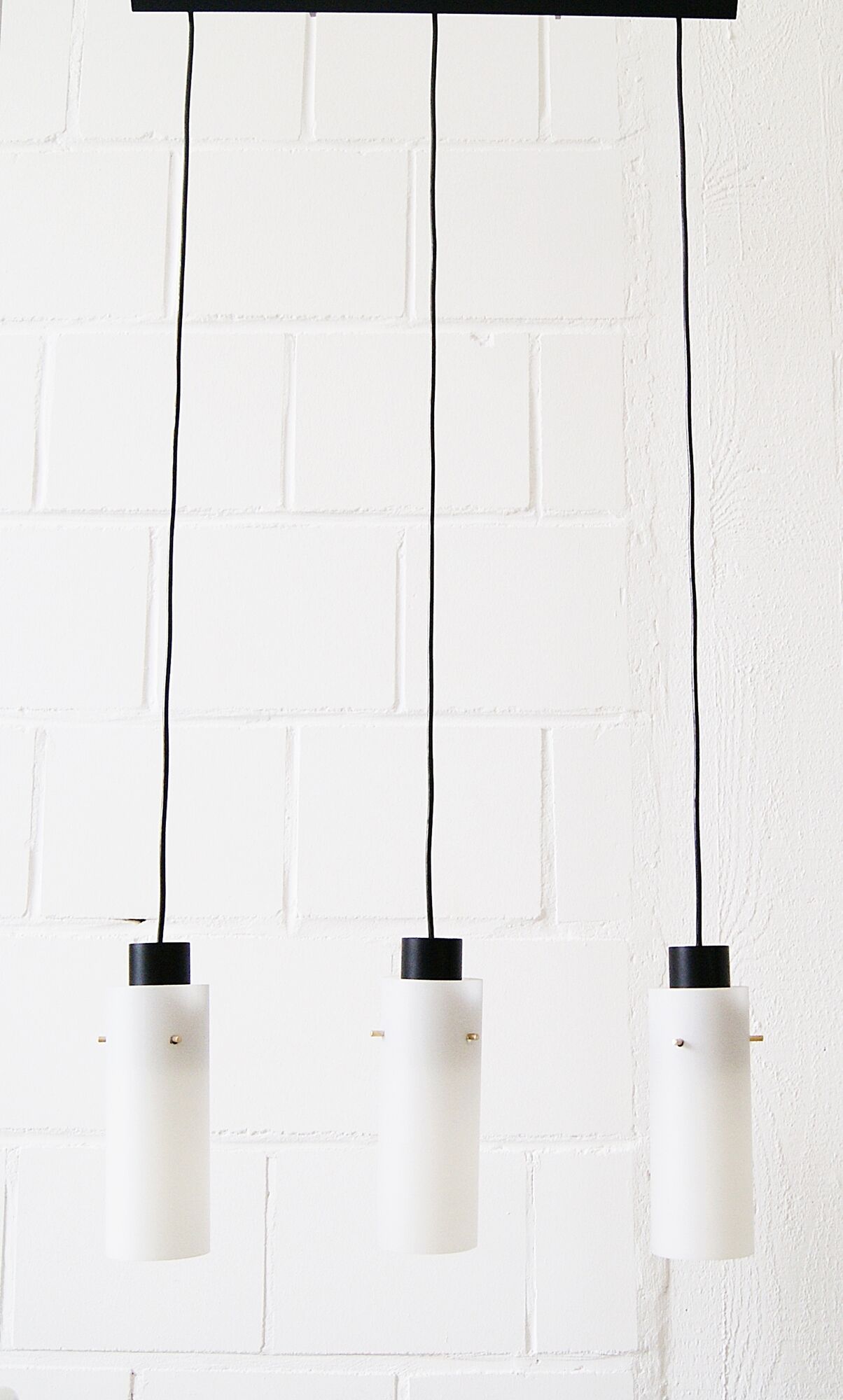 Three-arm pendant lamp made of opaline glass and metal, cascade lamp, minimalist lighting