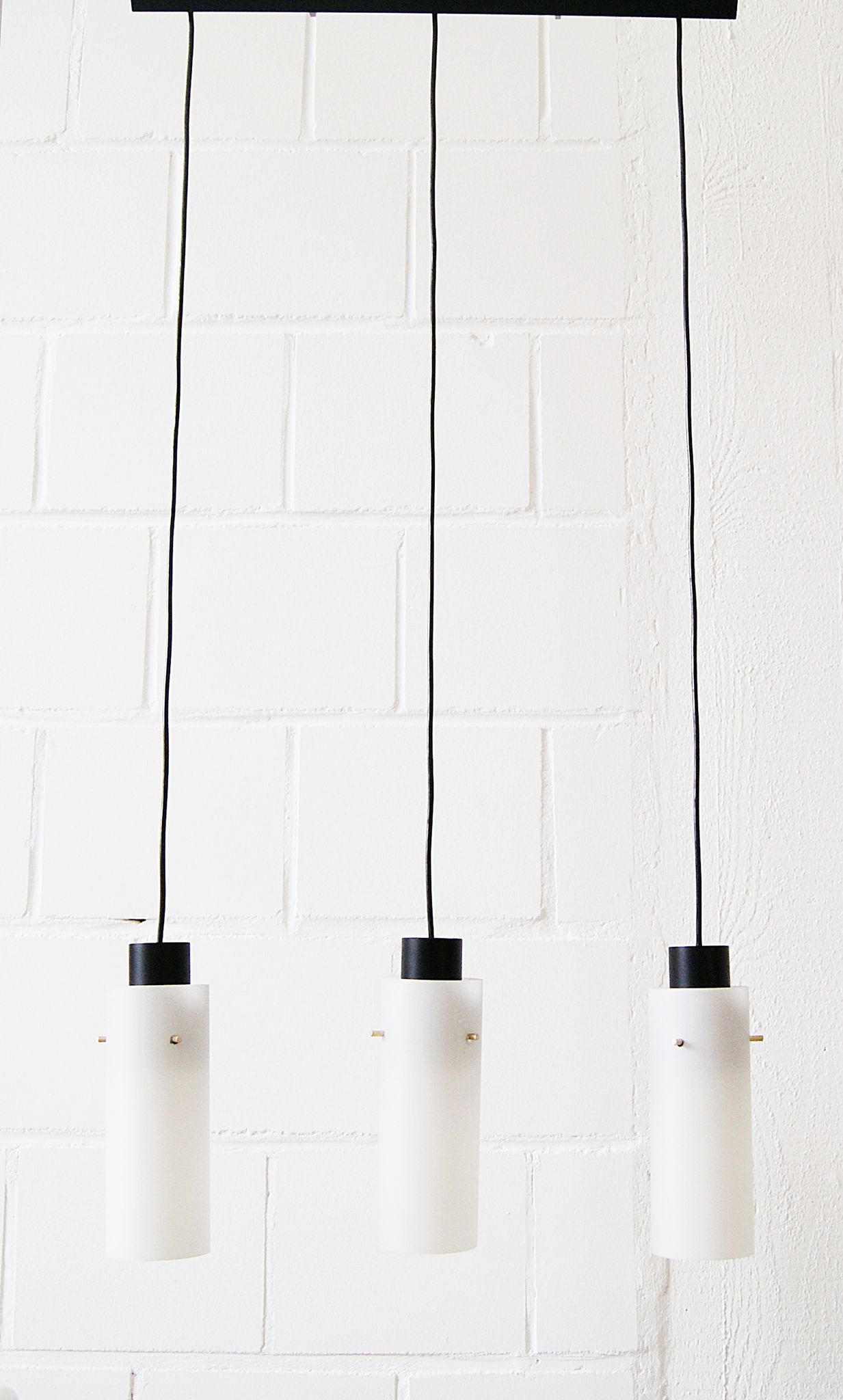 Three-arm pendant lamp made of opaline glass and metal, cascade lamp, minimalist lighting
