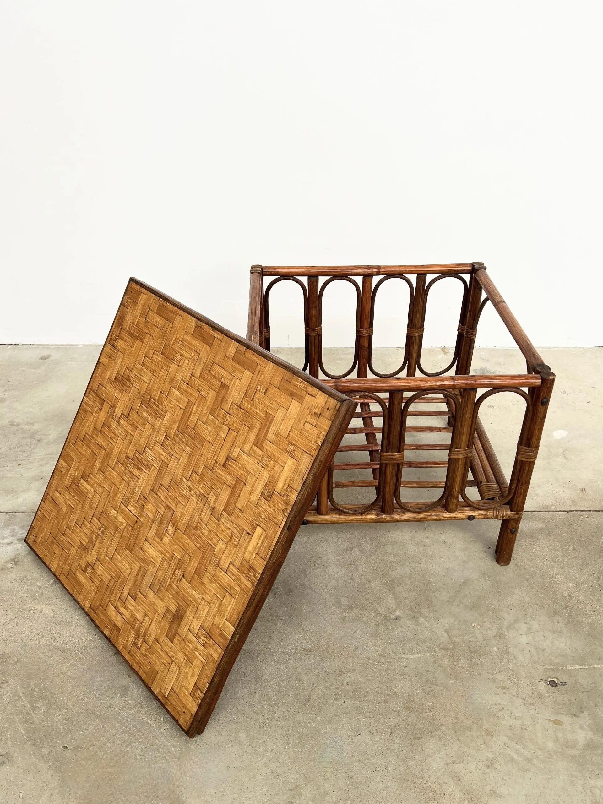 Square Coffee Table in Rattan & Bamboo – Removable Top