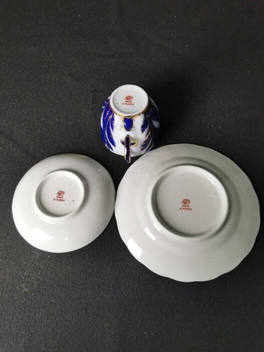 Ensemble café(3) s. yakovleva en cobalt, russie impériale lomonosov