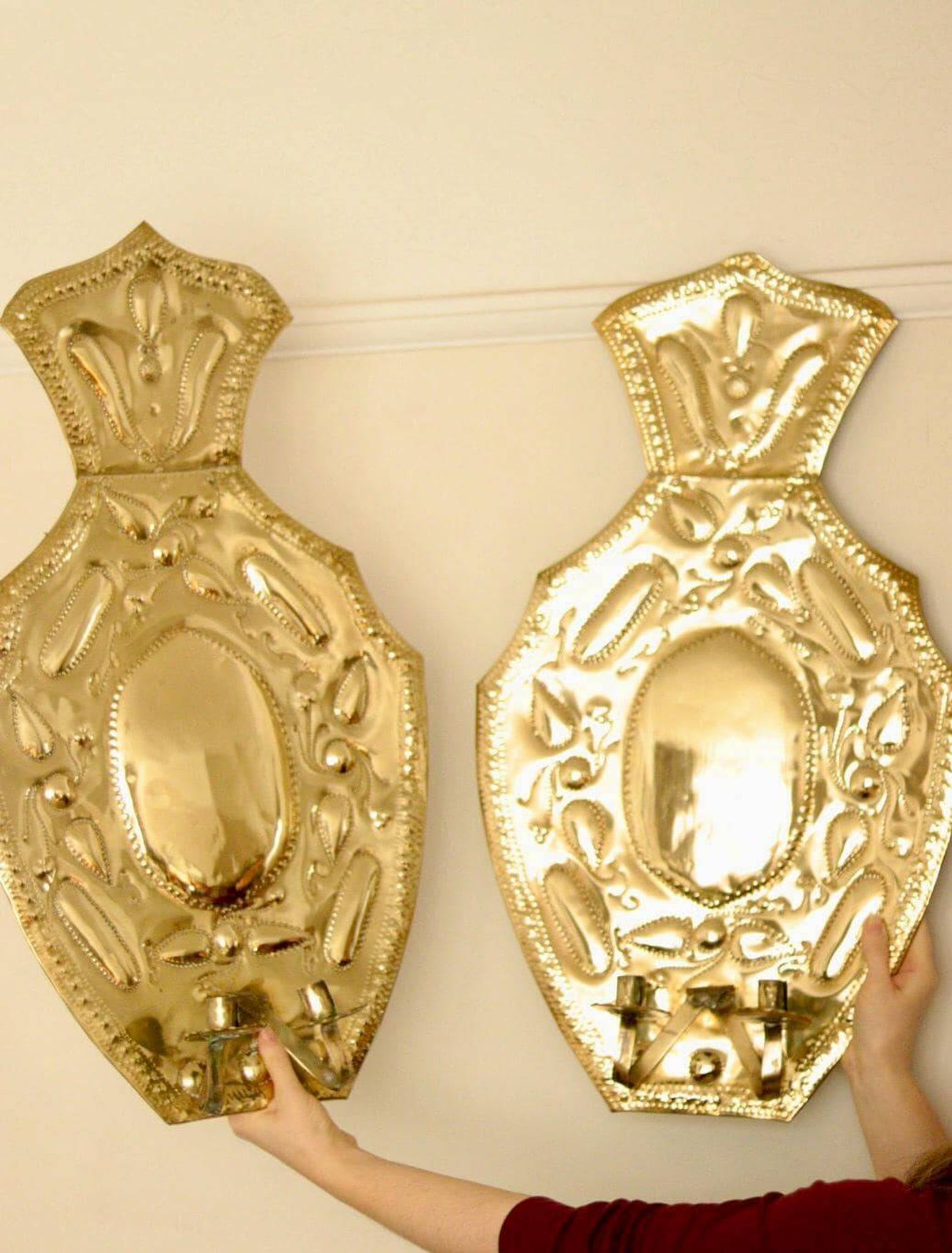 Pair of large baroque style mid-century Swedish brass sconces