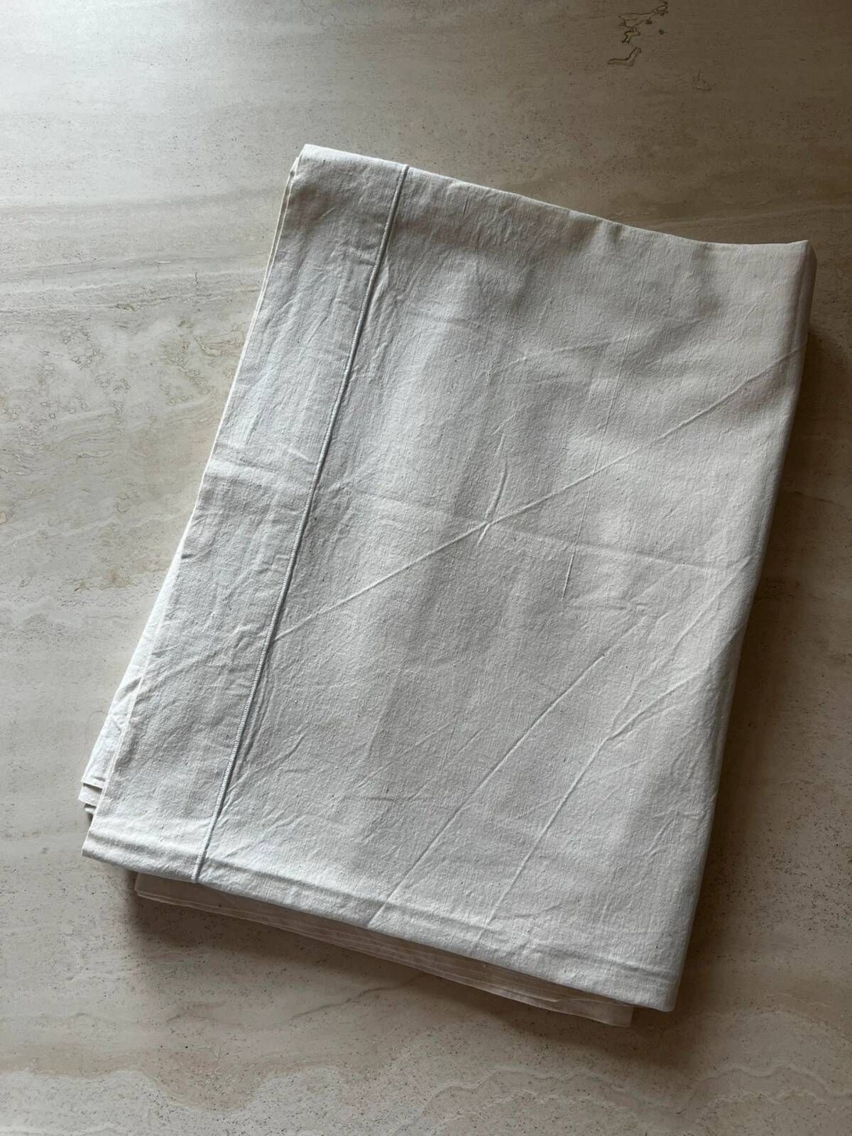 Large antique fabric in a blend of linen and ecru cotton.