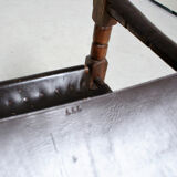 Pairs of vintage Safari style armchairs in wood and leather