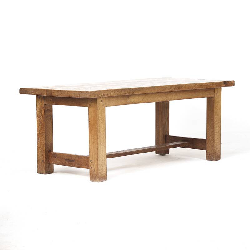 Vintage Mid-Century Brutalist Rustic Oak Dining Table
