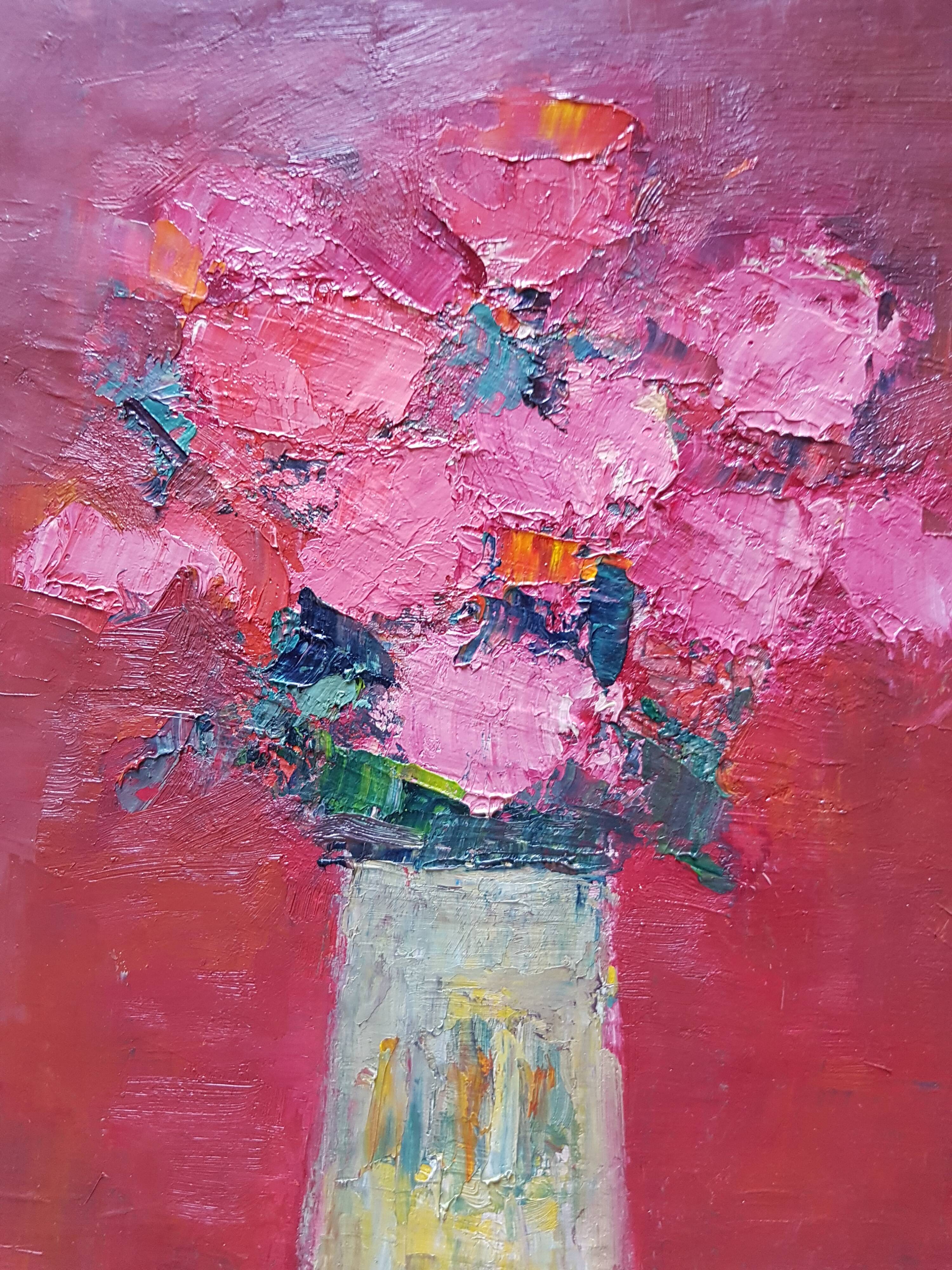 Peinture de Nagao Usui  "Roses au vase jaune"