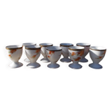 Vintage Japanese porcelain 8 egg cups with maple decor