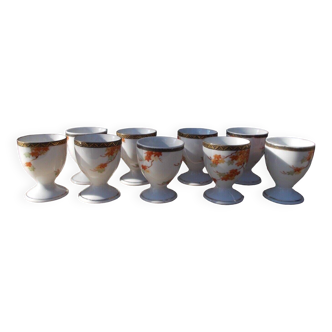 Vintage Japanese porcelain 8 egg cups with maple decor