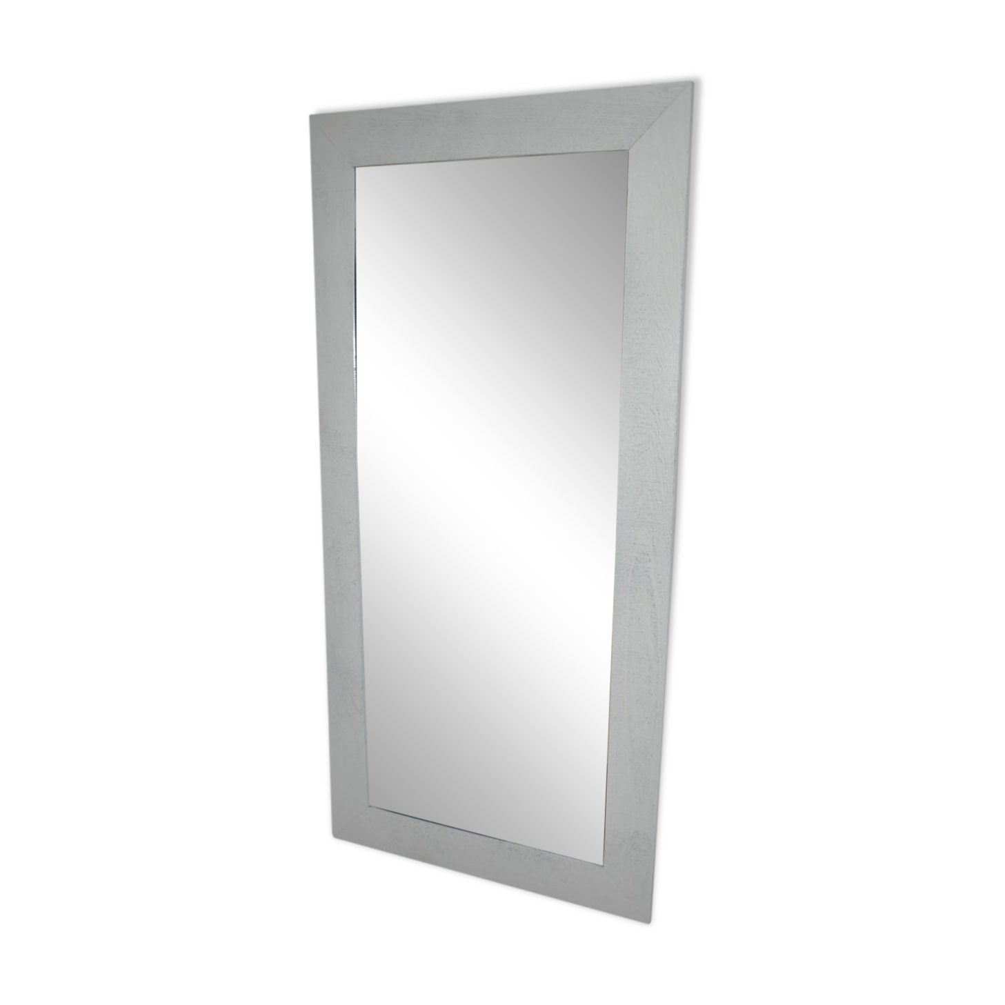 Miroir mural rectangulaire blanc encadrement bois peint et verre, années 1980, 59x119 cm