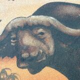 Paire de peintures sur panneau bois Buffles d' Afrique