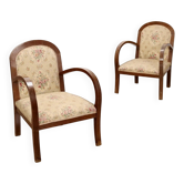 Fauteuils Art déco anciens en noyer et tissu, Italie, XXe siècle
