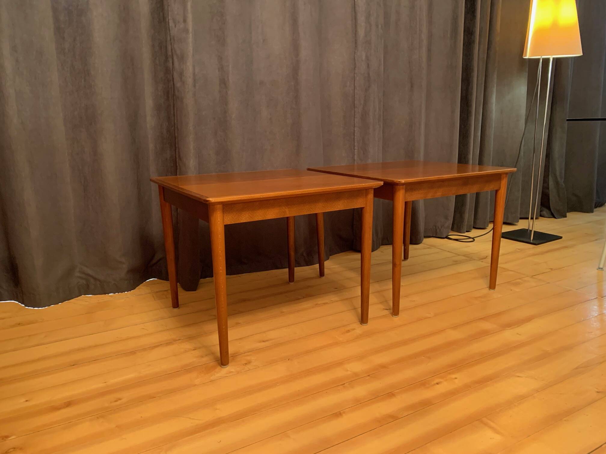 Pair of mahogany side tables, Denmark, 1950s.