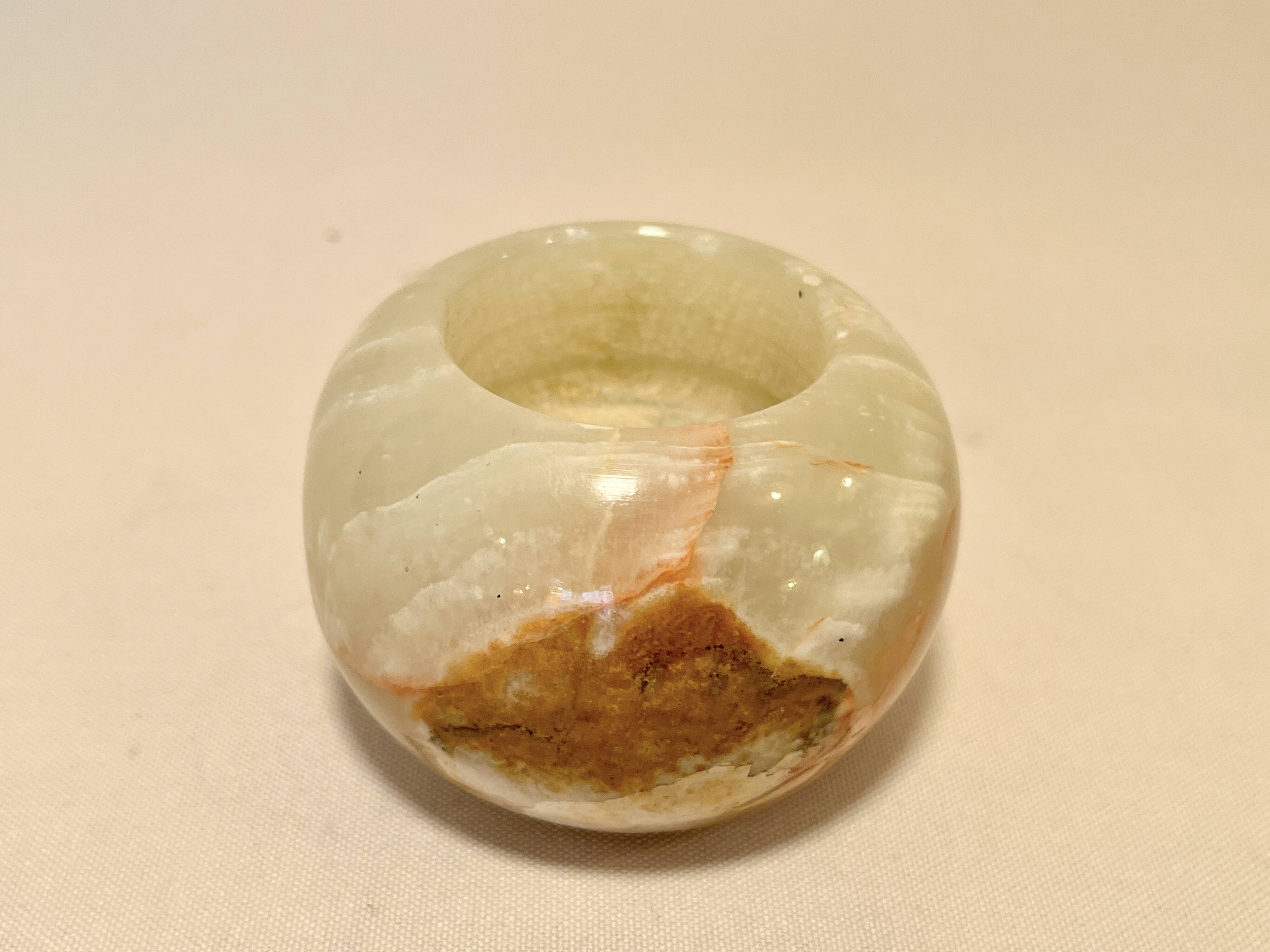 Vintage brown green onyx round candle holder 1070 tealight holder