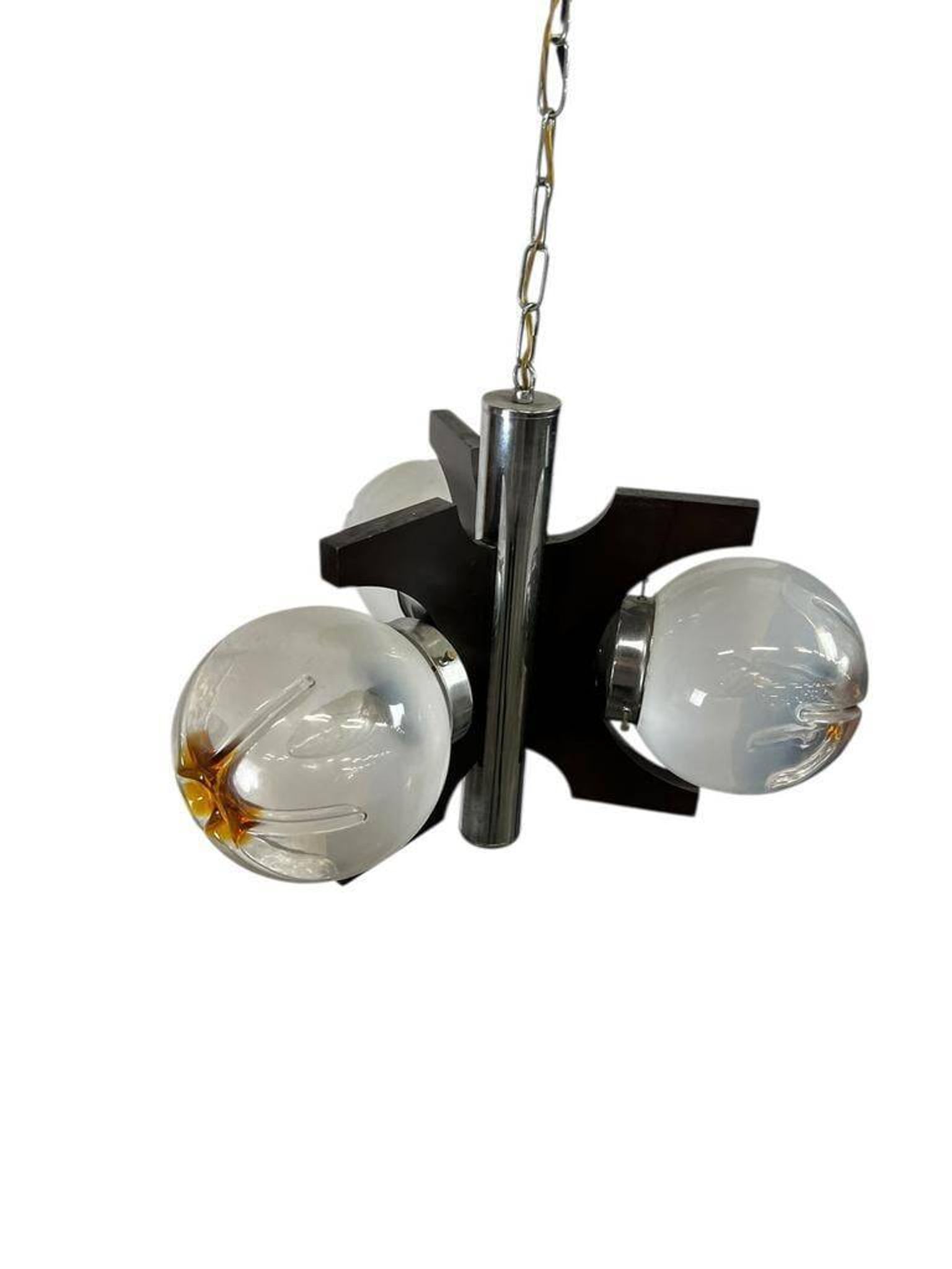 Vintage wooden suspension with Murano glass by Mazzega.
