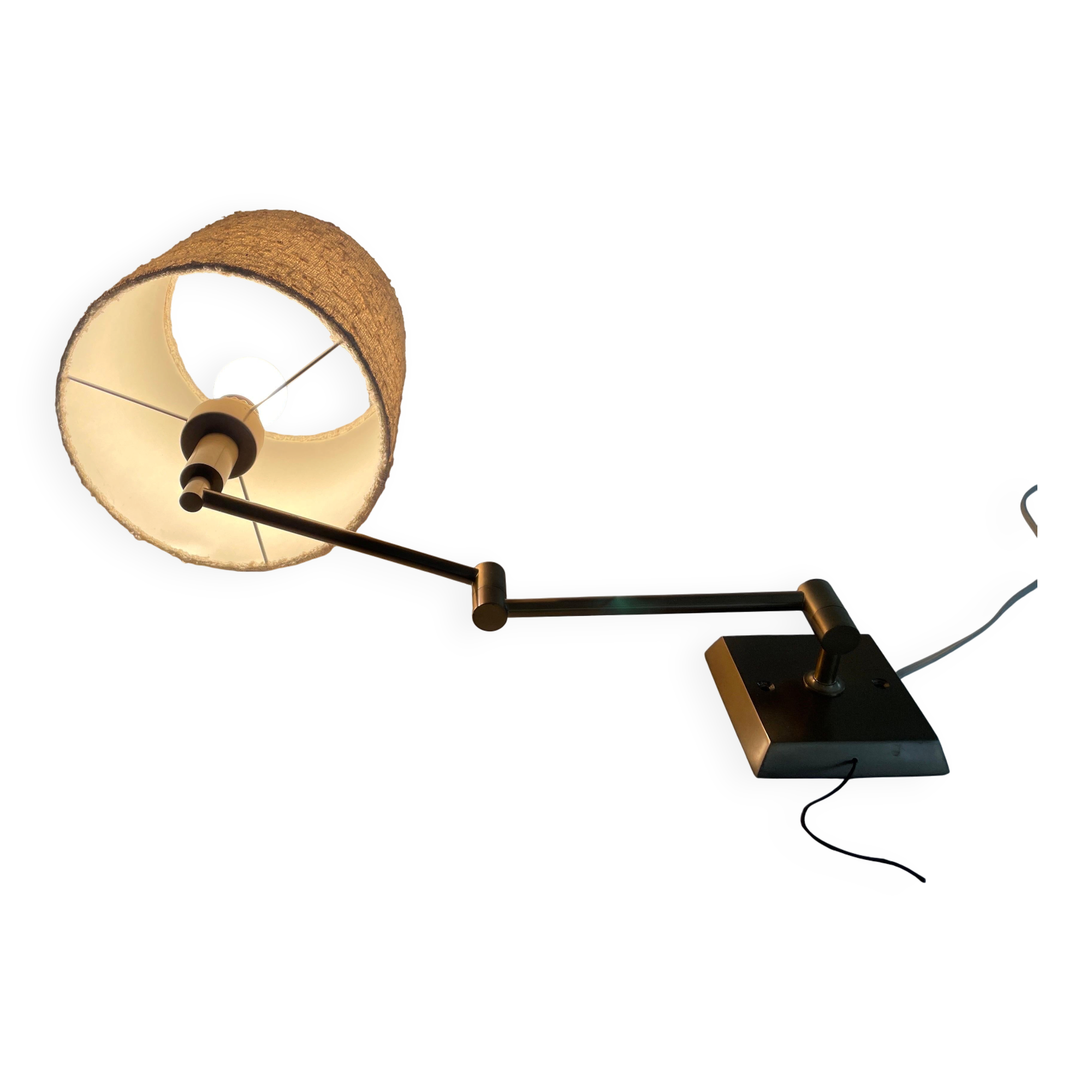 Adjustable brass wall lamp with fabric shade, Danish design, 1970s, Denmark.