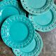 6 turquoise woven ceramic dessert plates