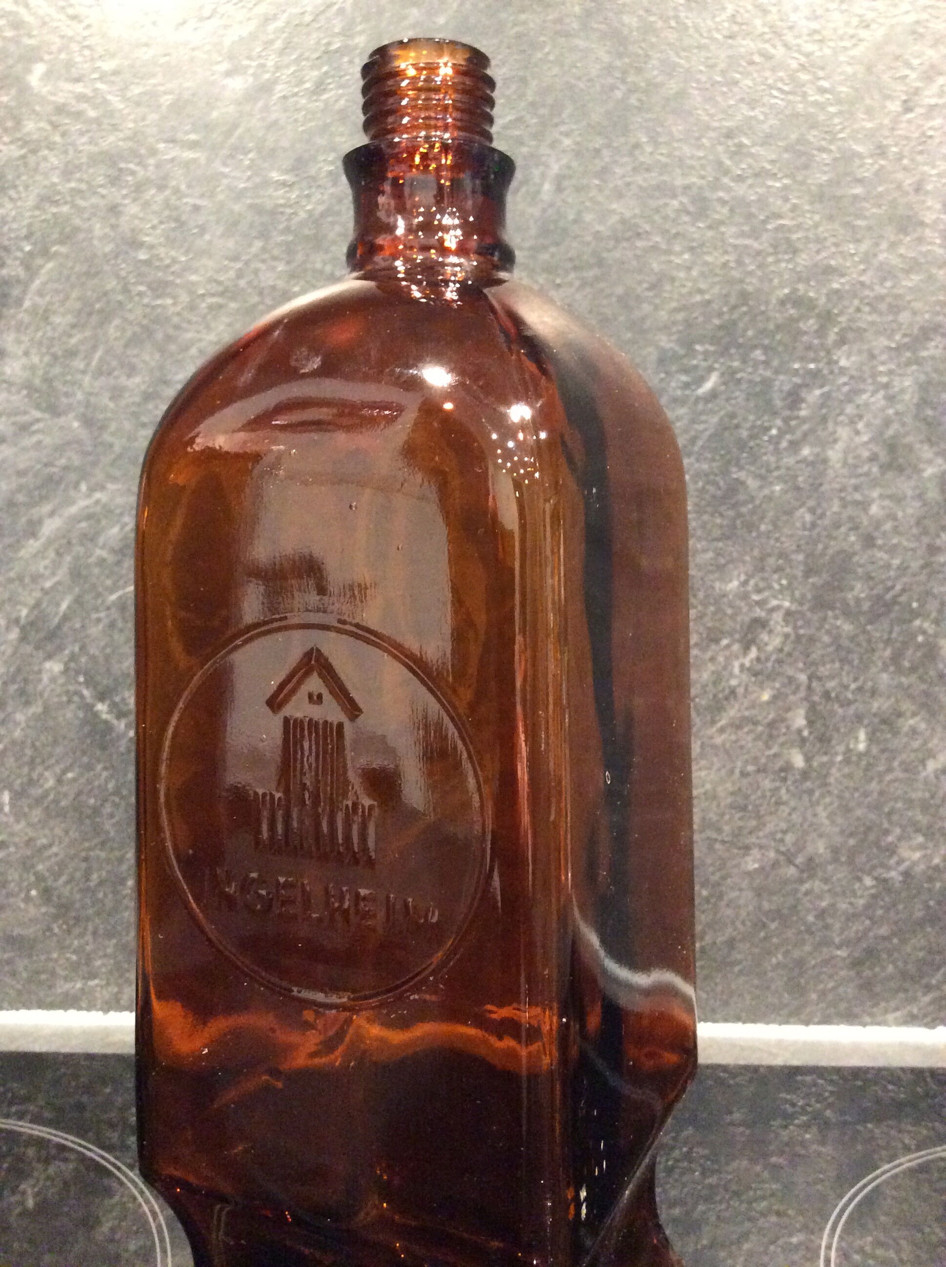 Old brown vintage bakery bottle by Ingelheim, Boeson