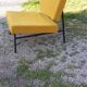 Vintage 50s armchair with black metal base and fabric seats