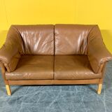 Danish two seater tan leather Stouby sofa