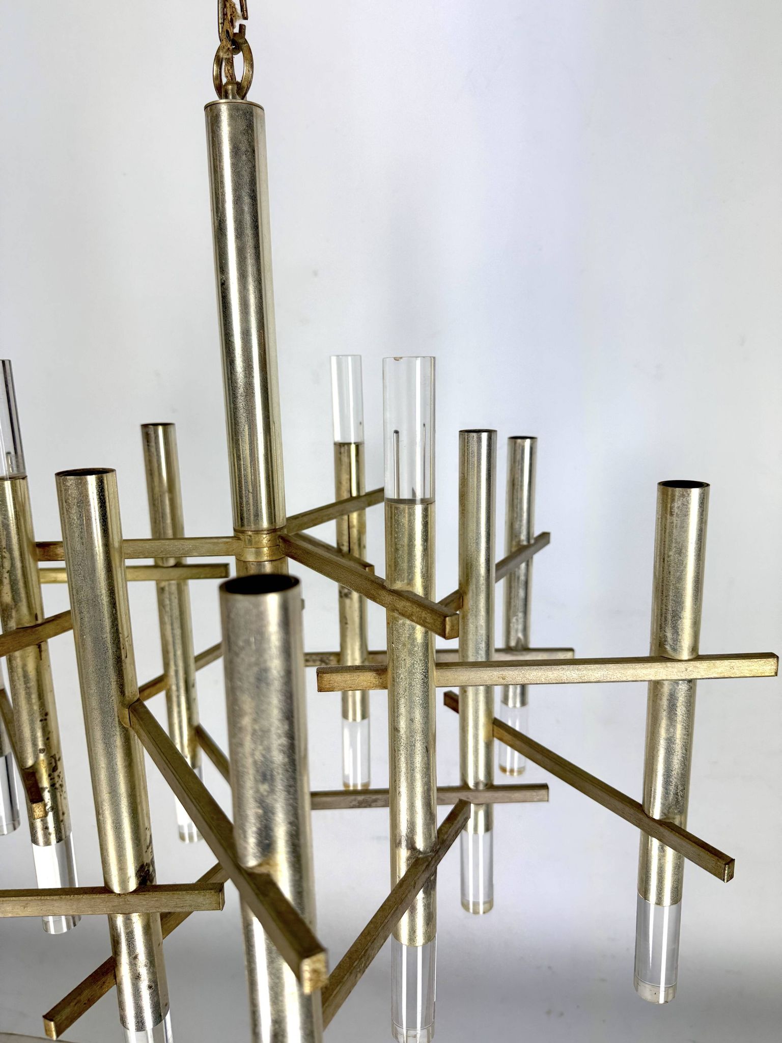 Sciolari 9 lights slight gilded chrome and perspex Chandelier model Ice, Italy 60s