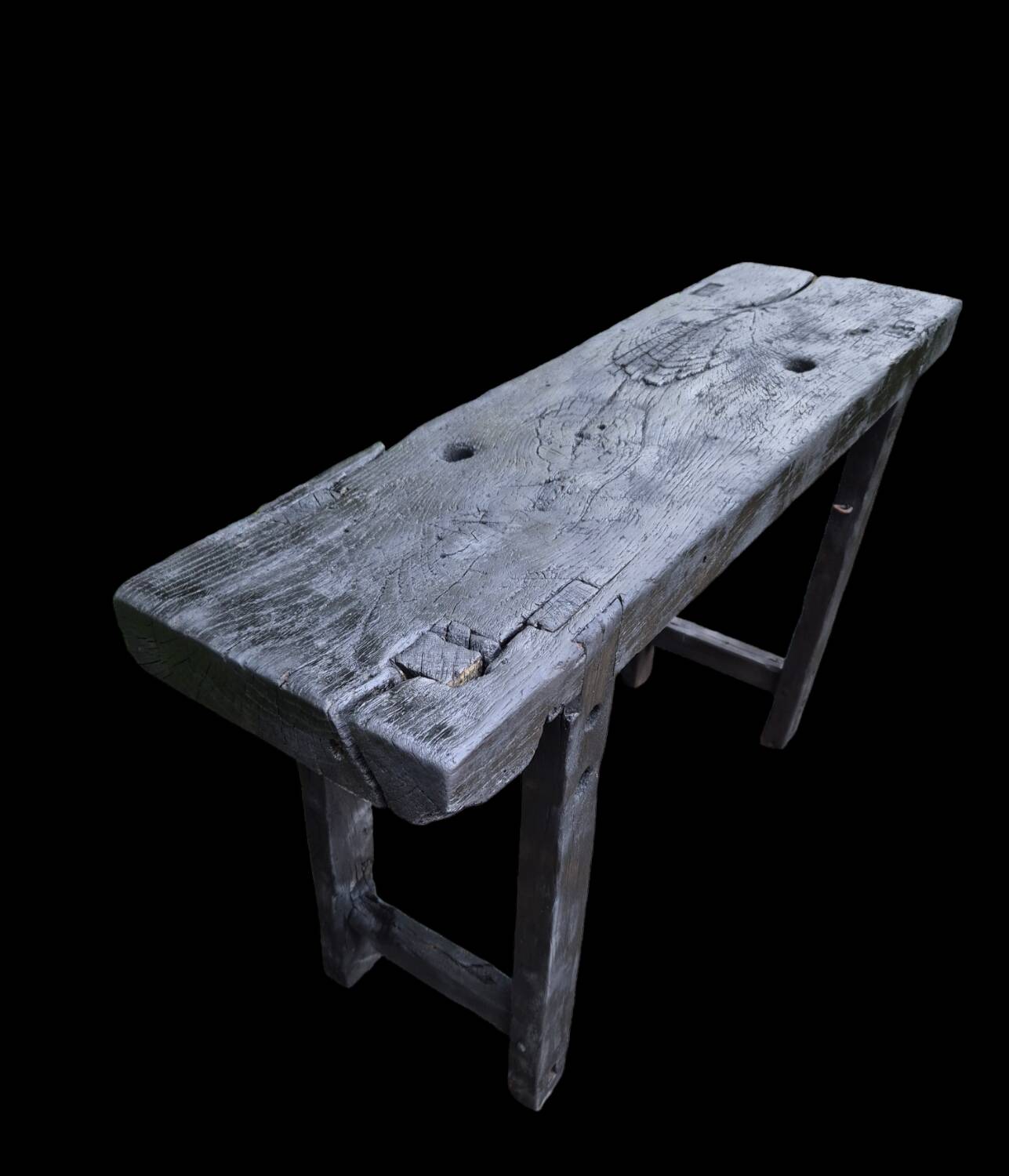 Shou sugi ban burnt wood console workbench