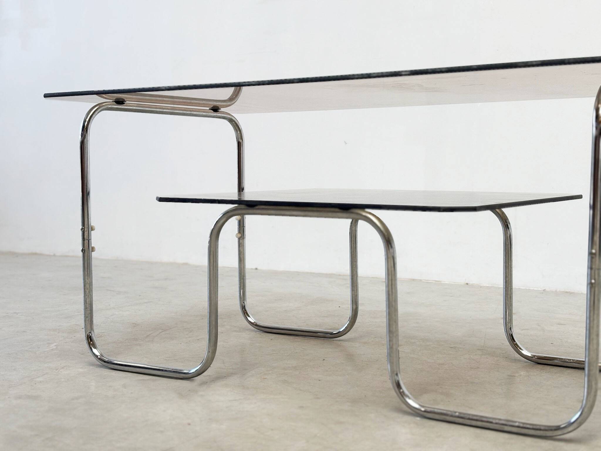 1980s 2-tier chrome coffee table