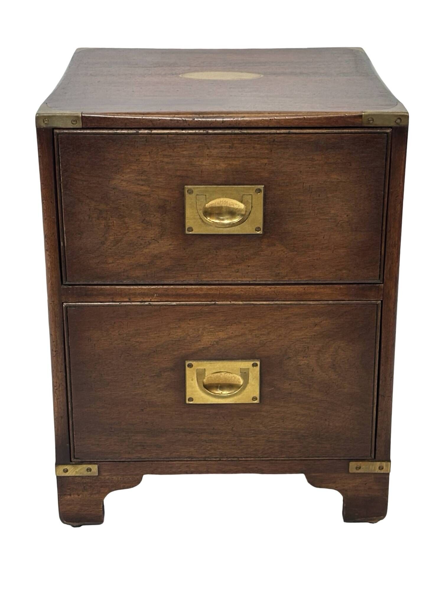 Vintage set of wooden bedside tables in military campaign style design