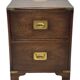 Vintage set of wooden bedside tables in military campaign style design