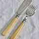 Antique Victorian fish serving cutlery, bone and silver-plated metal