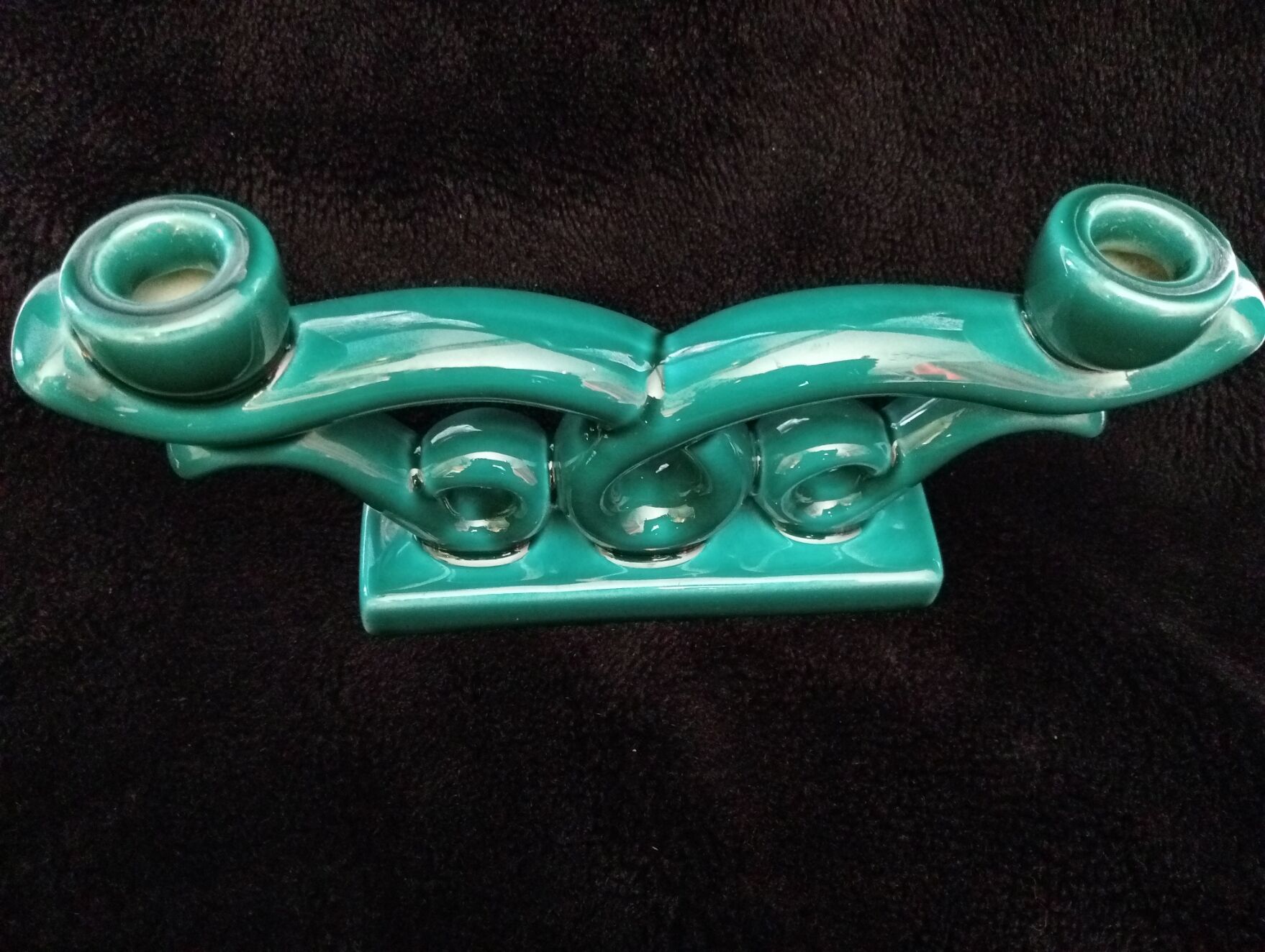 Green ceramic art deco candlestick
