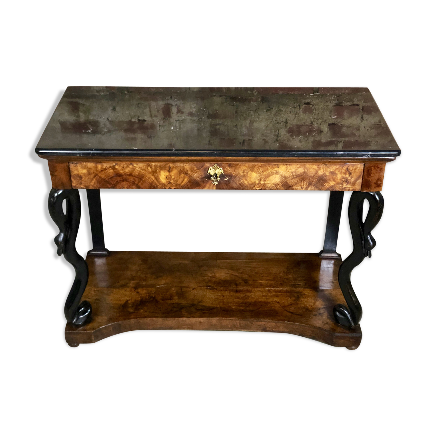 Console then restore Walnut top of fine black marble nineteenth