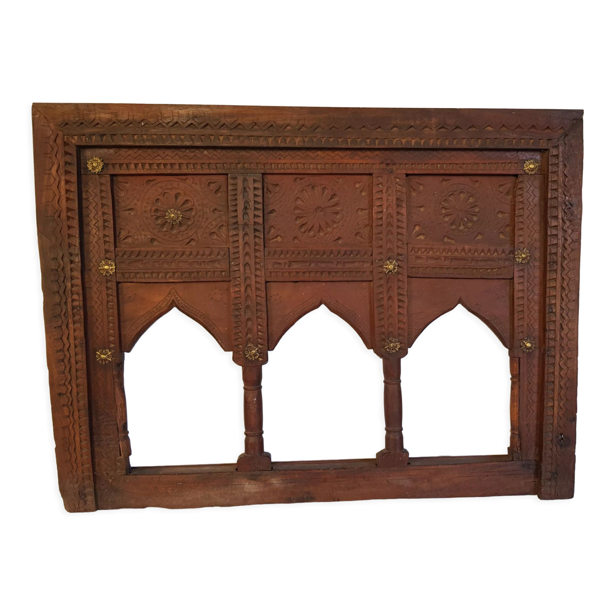Carved wooden window with rear support for possible mirror