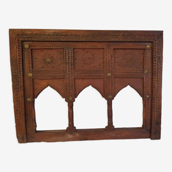 Carved wooden window with rear support for possible mirror