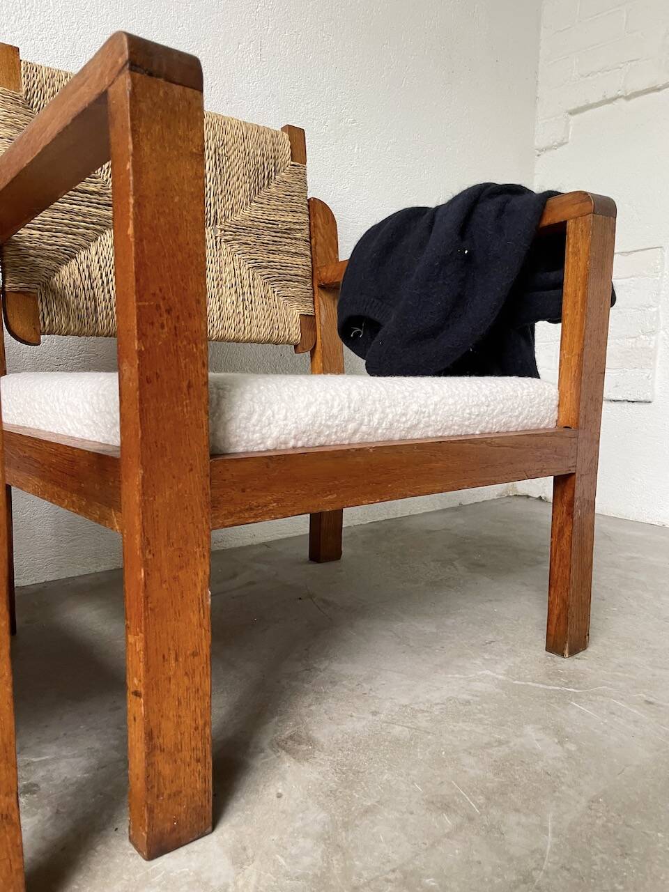 Pair of oak and straw armchairs, reconstruction style