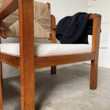 Pair of oak and straw armchairs, reconstruction style