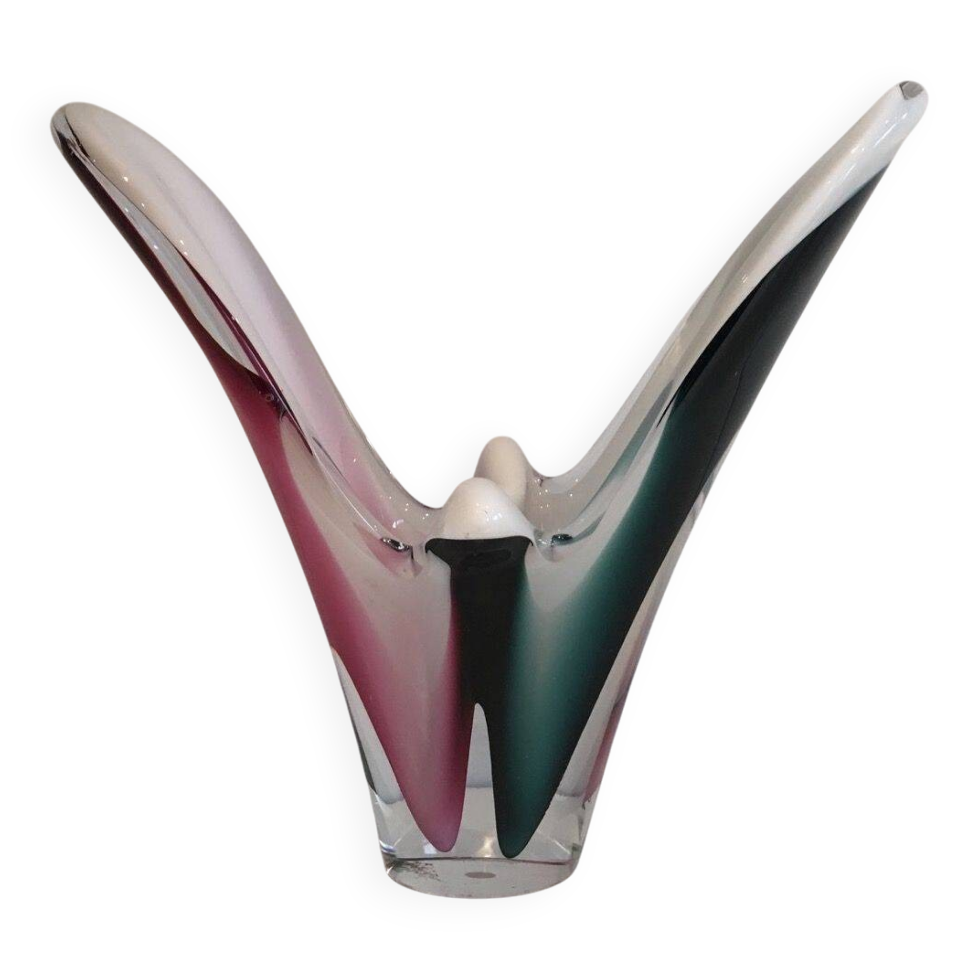Multicoloured shell glass vase signed Flygsfors, 1956