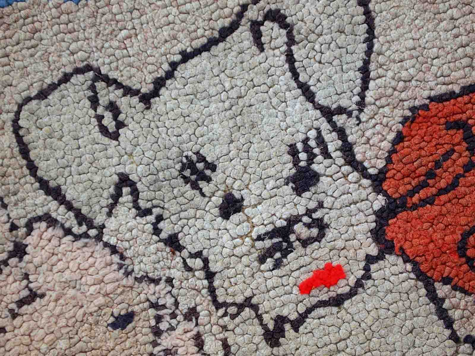 Old American Carpet Hooked handmade 55cm x 87cm 1930s, 1C458