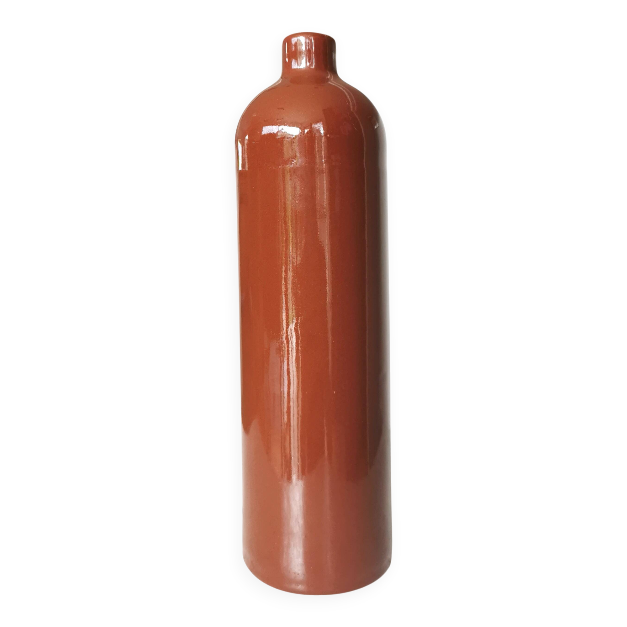 Vintage Brown Glazed Ceramic Vase: Tall Minimalist Bottle Form