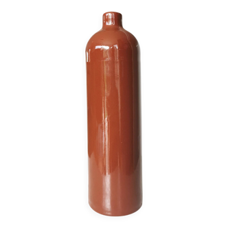 Vintage Brown Glazed Ceramic Vase: Tall Minimalist Bottle Form