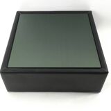 Square Black Leather Coffee Table with Mirrored Top, 1970s