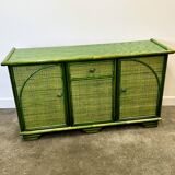 Green Vintage Rattan Sideboard By Maugrion, France, 1980s