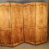 Large cherry wood folding screen with four double-sided panels.